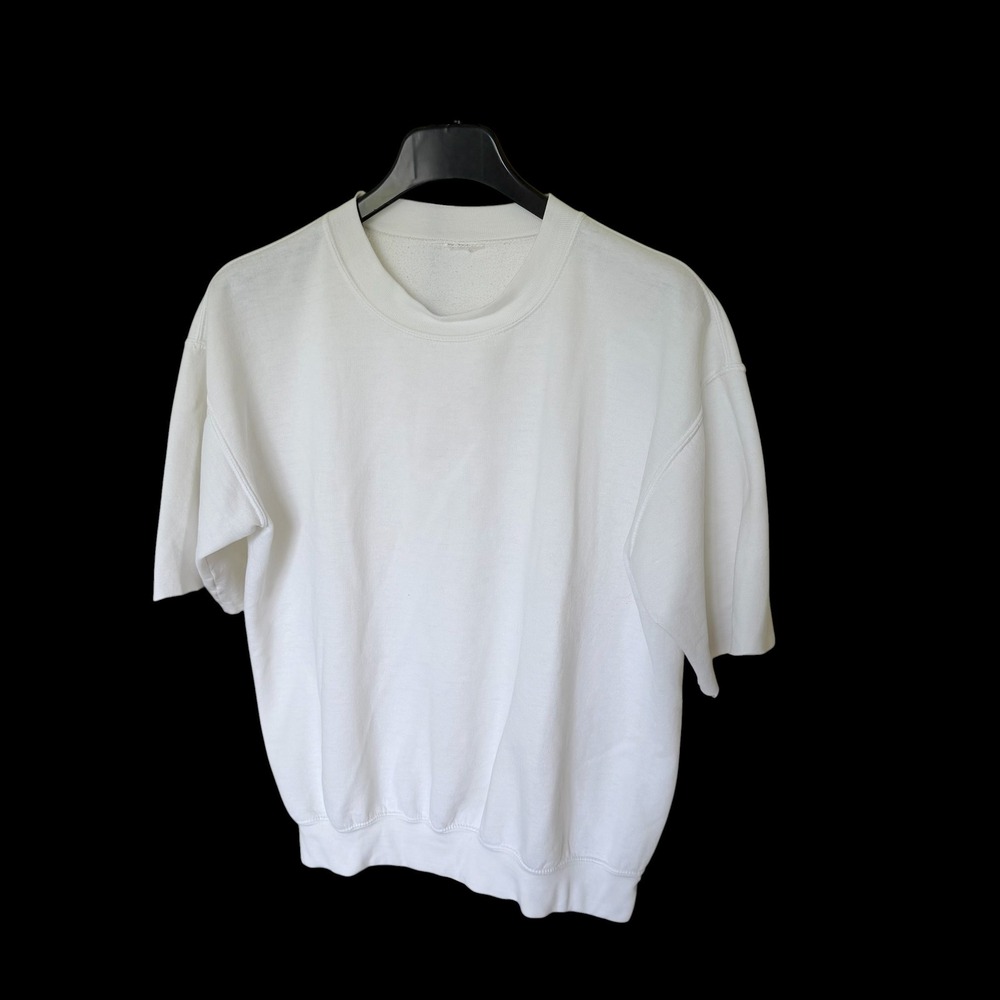 Vintage 90's Crewneck Sweatshirt White Raw Edge Sleeve Fleece Pullover L Large
